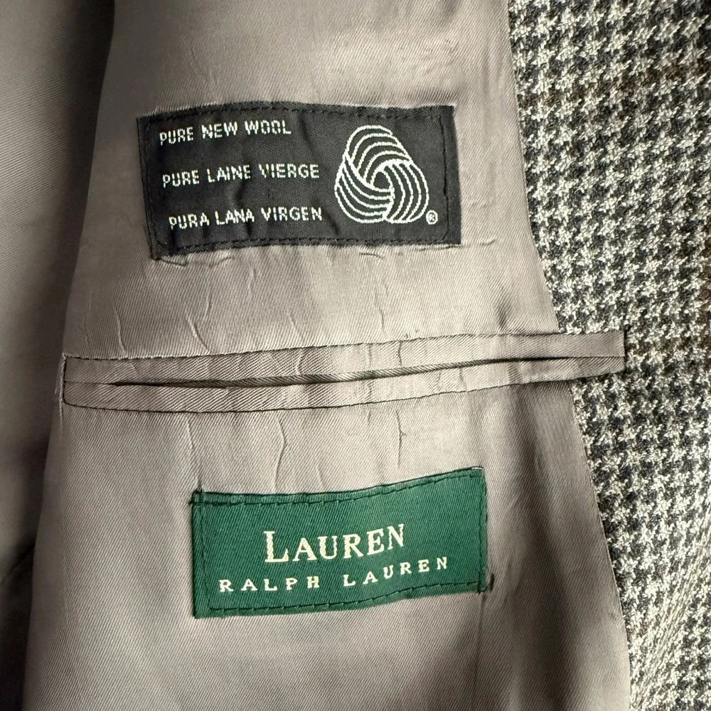 Lauren Ralph Lauren Pure New Wool Made in Canada 3 Button Houndstooth Blazer 40L